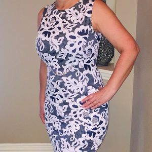 Enfocus  Studios Blue and White pencil dress